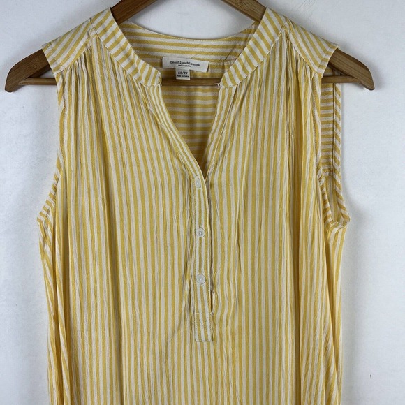 Beach Lunch Lounge Shirt Womens XS Yellow White Stripe Blouse Top - Picture 2 of 9